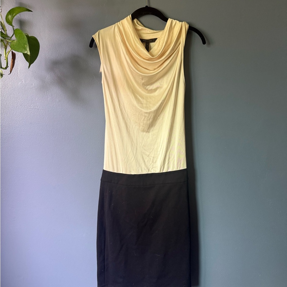 BCBGMaxAzria Cream Sheath Mini Dress Cowl Neck Sleeveless